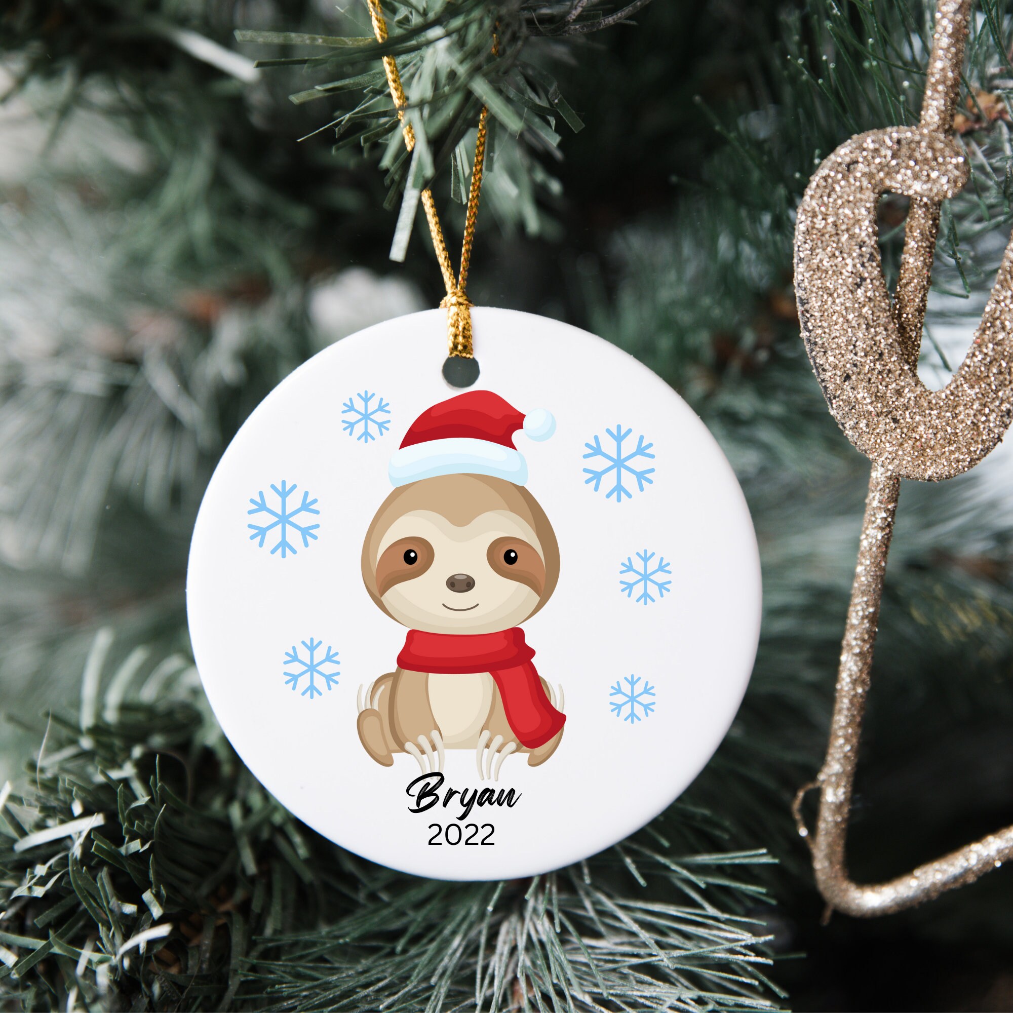 Personalized Christmas Sloth Ornament