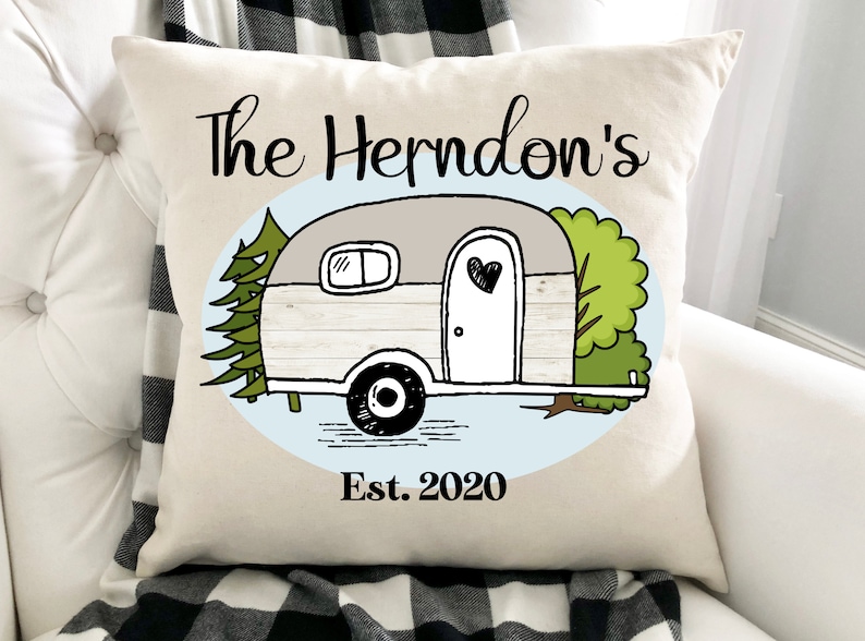 Camper Pillow Case 18x18, Camper Gifts, Camper Pillow Personalized, Camping Accessories, Camping Gifts for Her, For couples Camper Decor image 1