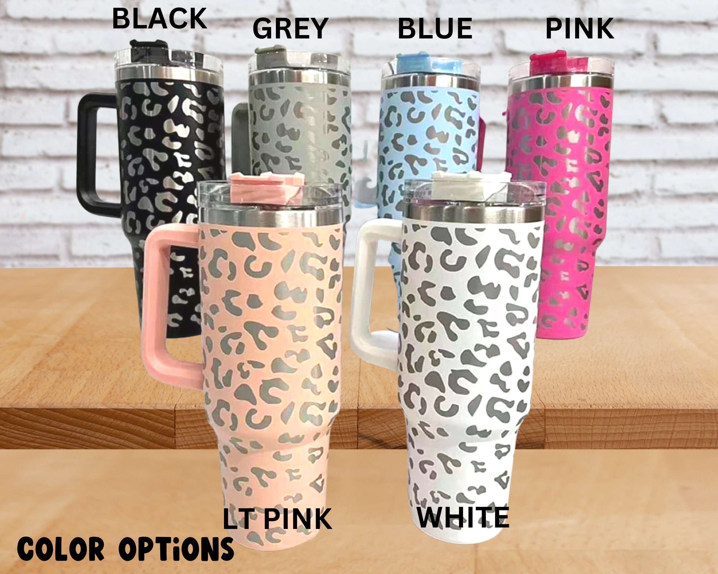 40 Oz Stainless Steel Laser Engraved Leopard Designed Tumbler, Large Coffee  Mug With Handle, Leopard Print Stainless Steel 40 Ounce Tumbler 