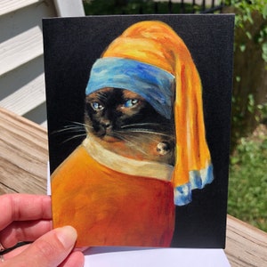 Cat with the Pearl Earring Greeting Card image 1