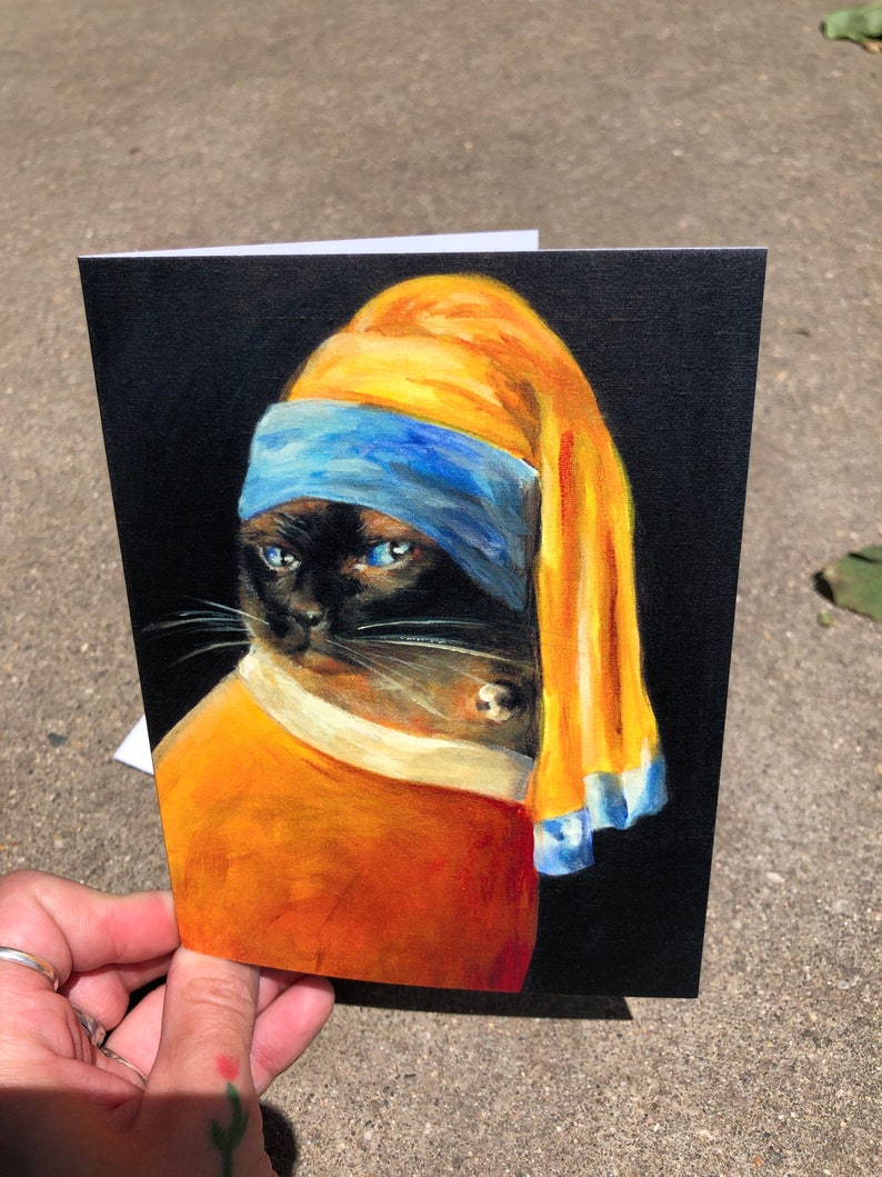 Cat with the Pearl Earring Greeting Card image 3