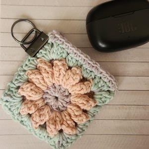 Crochet Granny Square Keychain: Mini Pouch, Earpods Holder