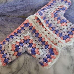Handmade Crochet Doll Sweater for 18 Inch Doll Customizable Colors this is sweet tart, colors in sweat tart are light purple, light pink , dark purple, peach, white