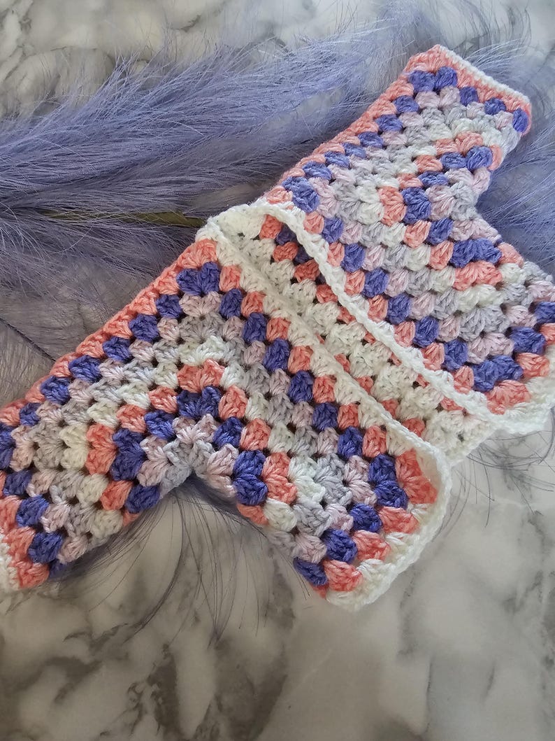 Handmade Crochet Doll Sweater for 18 Inch Doll Customizable Colors this is sweet tart, colors in sweat tart are light purple, light pink , dark purple, peach, white