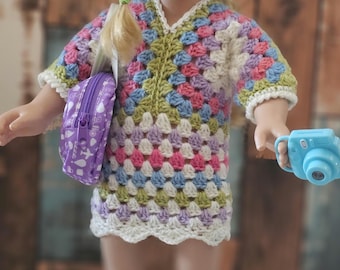 Vestido de boneca de crochê feito à mão de 18 polegadas, design encantador e doce, cores personalizáveis, o vestido de primavera