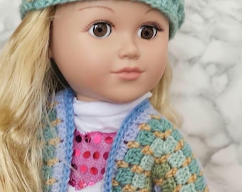 Handmade Crochet Doll Sweater & Hat Set: Fits 18 Inch Dolls
