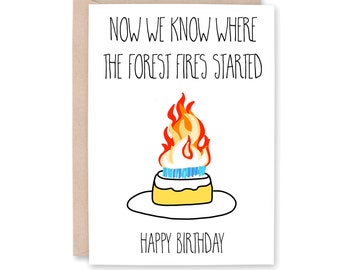 Funny Birthday Card, Old Birthday Card, Birthday card for him, Husband Birthday, 40th birthday card, Dad Birthday, Candles, FOREST FIRES HBD