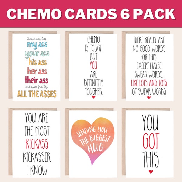 Funny Cancer Card 6 Pack, Funny Chemo Card Pack, Cards for chemo, Encouragement, breast cancer cards, Get Well, CHEMO CARDS 6 BUNDLE