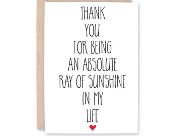 Thank You for being a Ray of Sunshine Card, Best Friend Thank you Card, Coworker Thank You, Divorce Thank You, RAY OF SUNSHINE