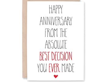 Anniversary Card for Husband, Anniversary Card for Wife, Finacee, Partner Boyfriend, girlfriend Happy ANNIVERSARY from BEST DECISION