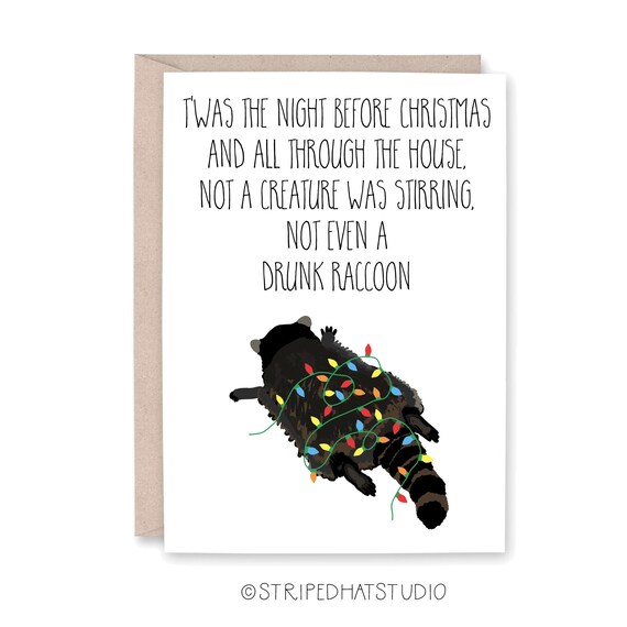 Funny Drunk Raccoon Christmas Card, Funny Christmas Card, Sarcastic Christmas Card, Snarky Christmas, Raccoon Liquor Store, DRUNK RACCOON