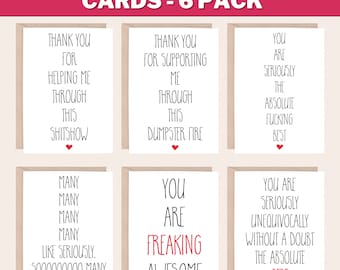 Funny Thank You Cards 6 Pack, Shitshow Card, Thank you for Supporting Me, Coworker Thank You, Divorce Thank You, THANK YOU 6 PACK Multi Card