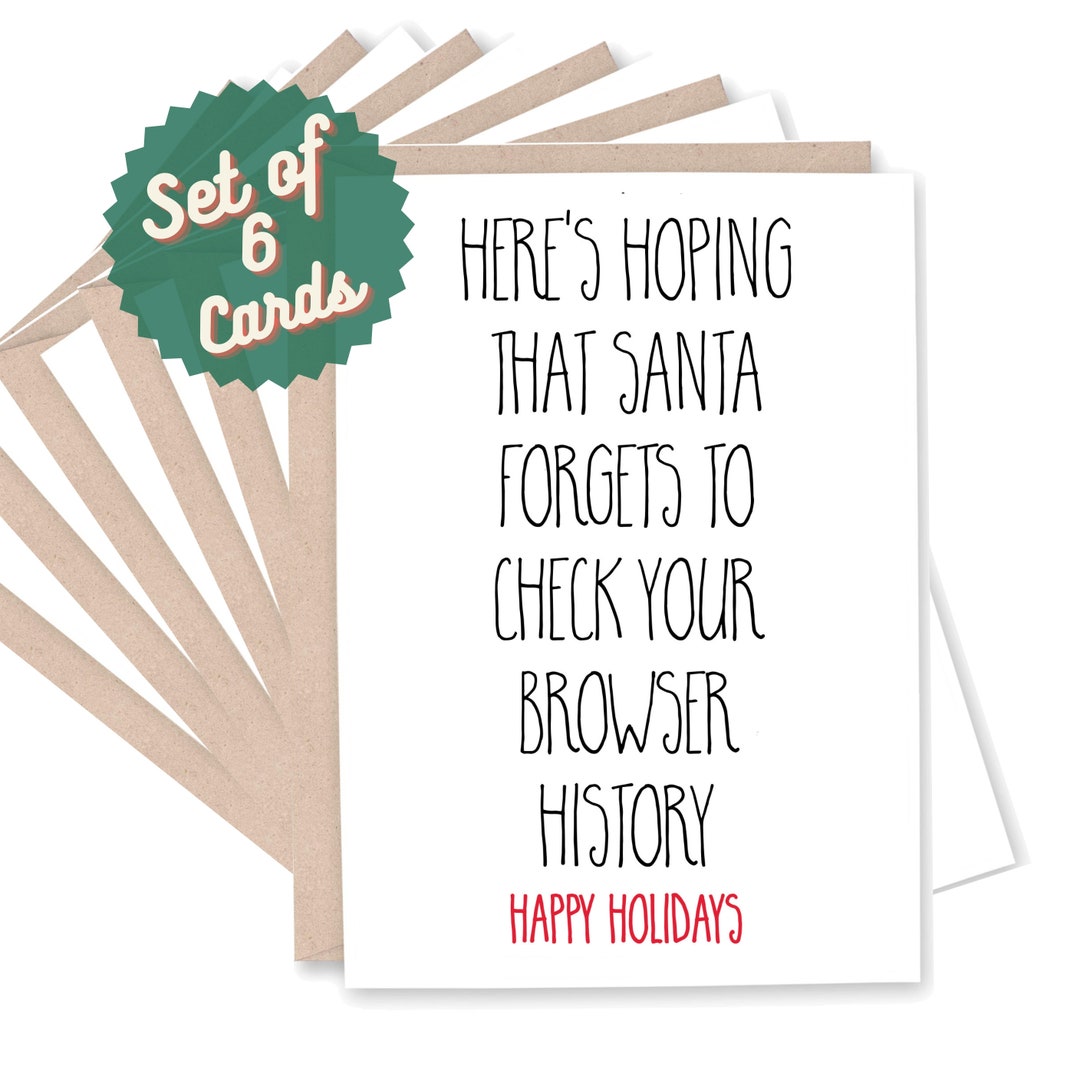 Set of 6 Funny Christmas Cards, Boxed Set, SANTA BROWSER HISTORY, Funny
