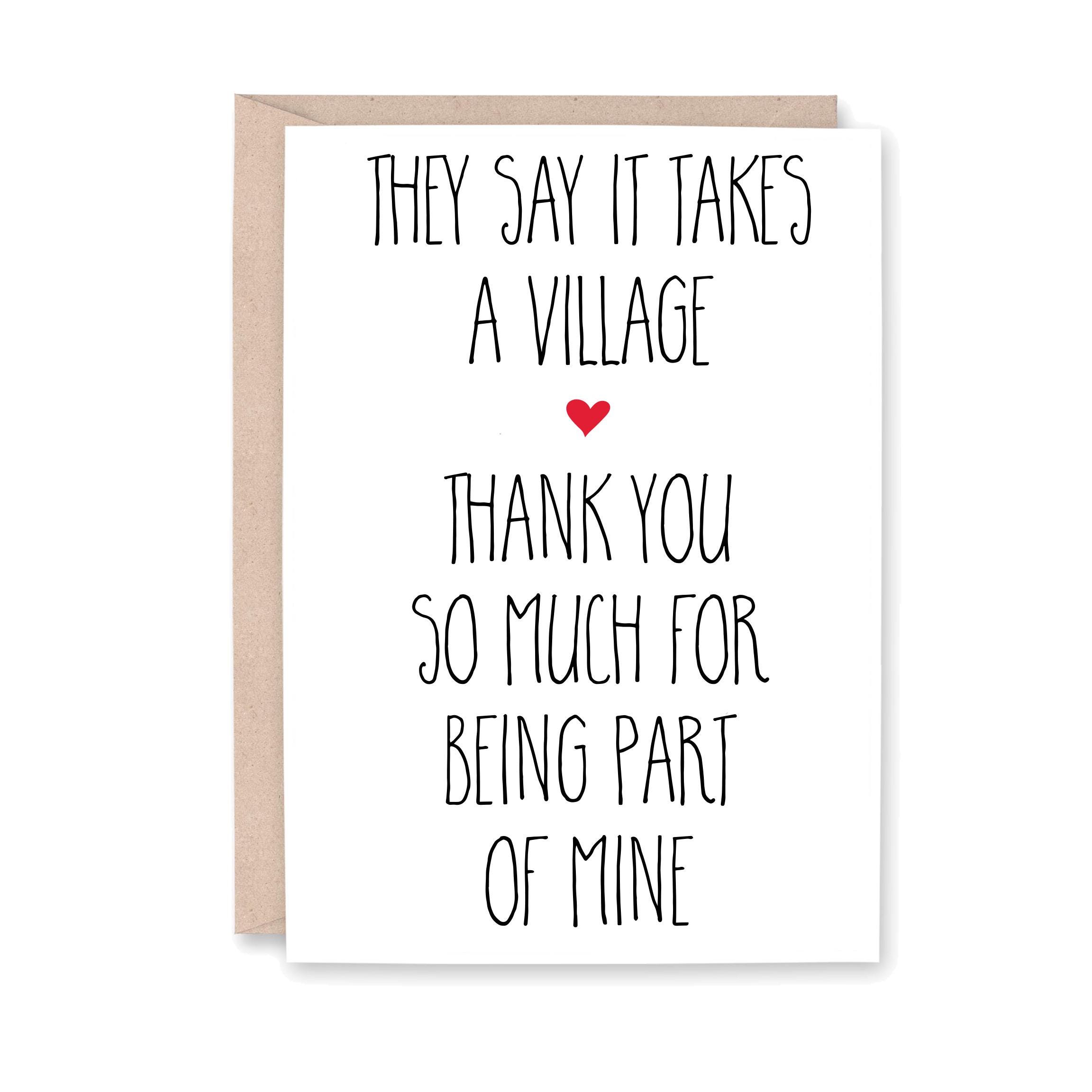 It Takes a Village, Thank You Card, Friend Thank You Card, Thank