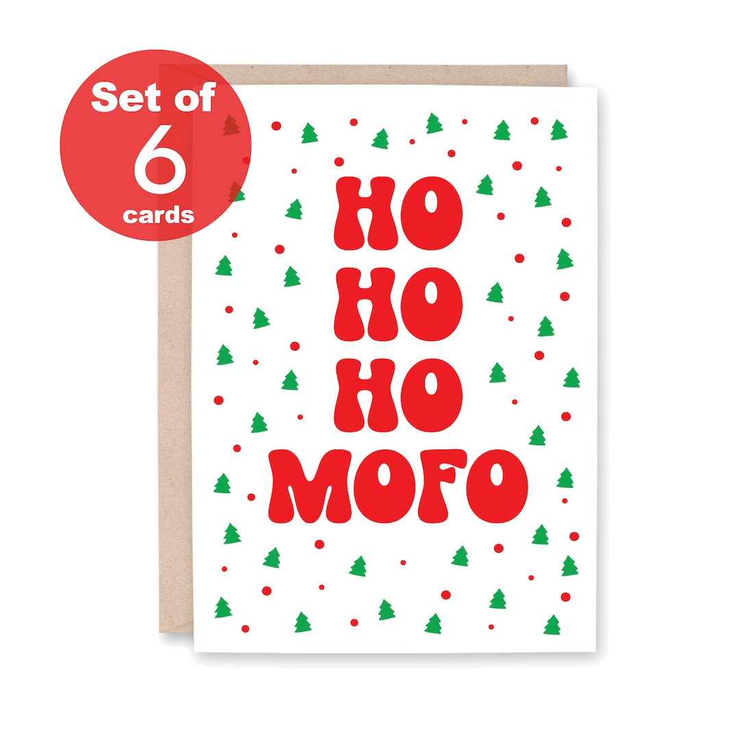 Set of 6 Funny Christmas Cards, Boxed Set, Ho Ho Ho Mofo, Funny