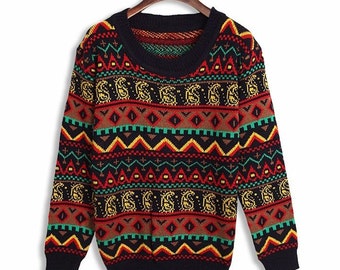Vintage Blue Sweater Men's Zig Zag Knit 