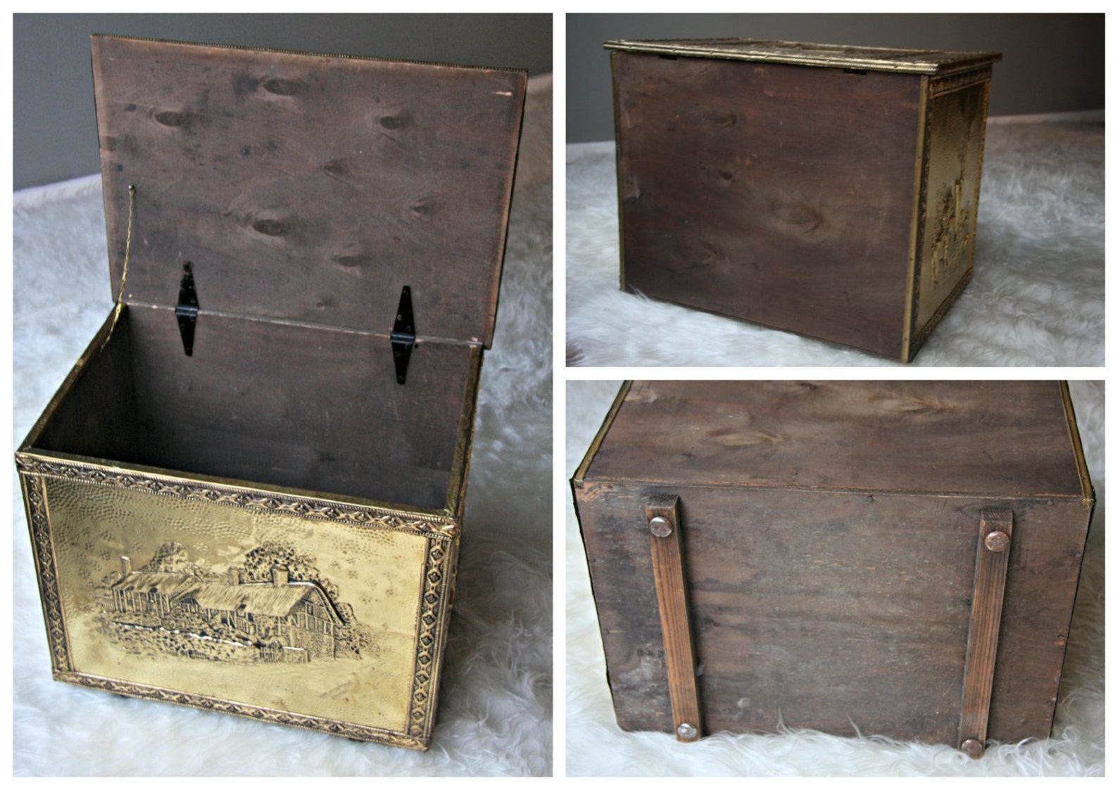 Antique English brass coal box embossed brass coal log Etsy