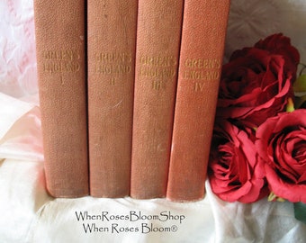 Vintage Red Books History England 449-1898 John R. Green LLD 1900s Set 4 Classic Red Gold Decorative Library Booklover Gift  WhenRosesBloom