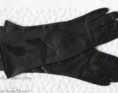 Vintage Gloves Black Leather Elegant Matinee Sophisticated Hollywood Mid Century Style Cosplay NOS New Old FREE ship US WhenRosesBloom