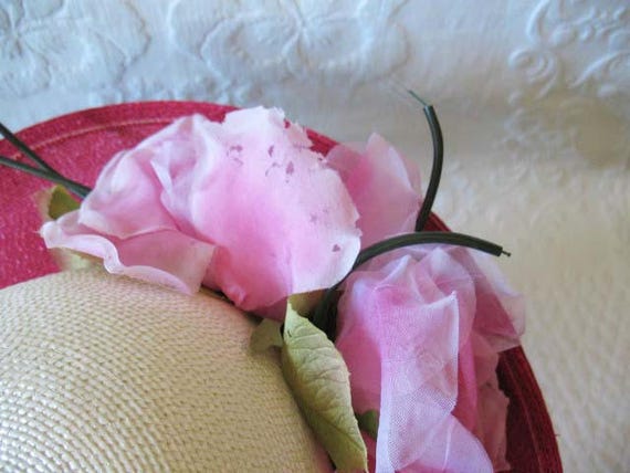 Vintage Hat Roses Pink White Garden Party Downton… - image 9