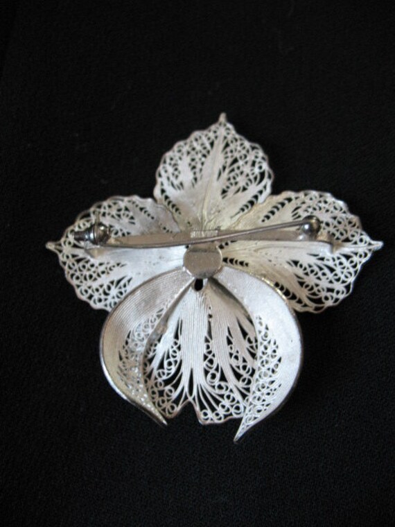 Vintage Floral Pin Brooch Silver Pearl Mid Centur… - image 4