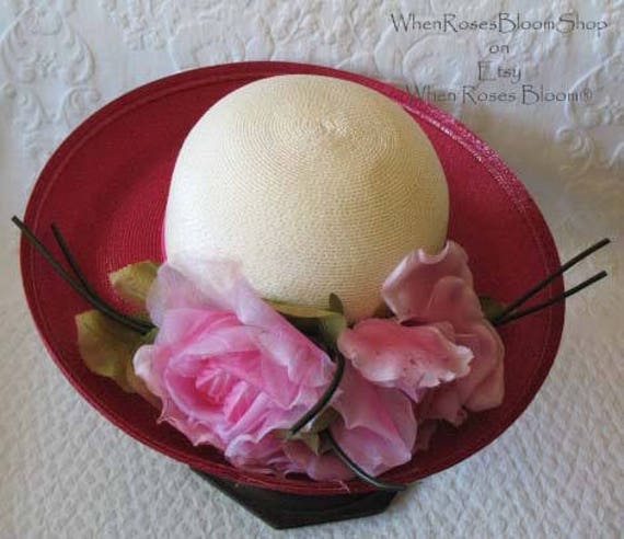 Vintage Hat Roses Pink White Garden Party Downton… - image 3