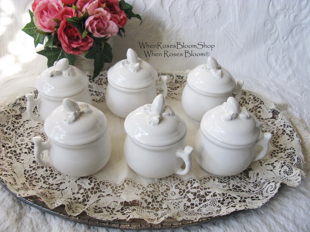 Vintage Pots De Creme Set of 6 White Italian Pottery Classic Etsy