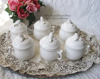 Vintage Pots de Creme Set of 6 White Italian Pottery Classic Dessert  TeaTime Elegant Mid Century Pudding Cups Hot Chocolate