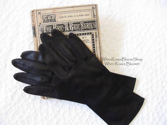 Vintage Gloves Black Sz 6 1/2 Faux Leather Vegan … - image 1