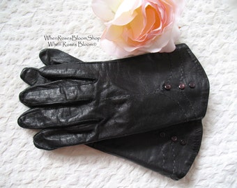 Vintage Gloves Black Leather Retro Mid Century Tea Party Elegant Steampunk Downton Miss Fisher Cosplay Free Ship in US When Roses Bloom