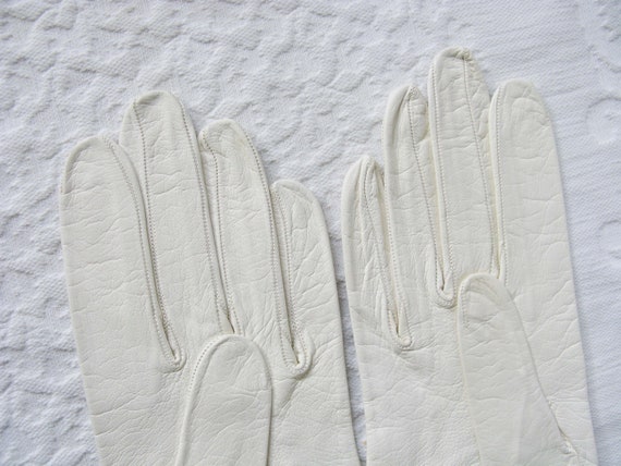 White Gloves French Leather Sz 6 1/2 Vintage Retr… - image 6