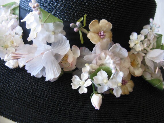 Vintage Black Straw Hat Classic  Flowers Garden T… - image 6