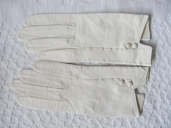 White Gloves French Leather Sz 6 1/2 Vintage Retr… - image 3