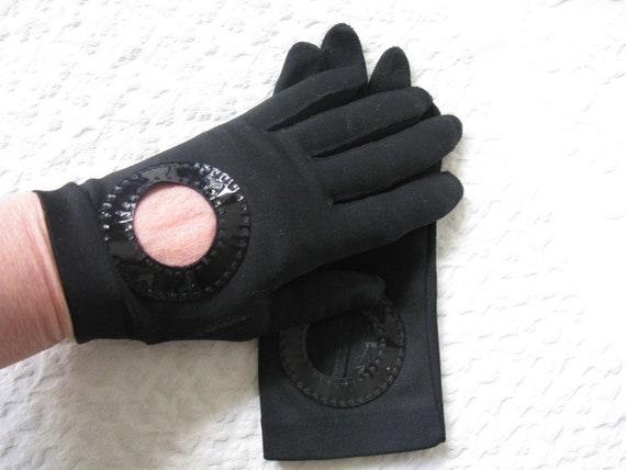 Vintage Black Gloves Sz 6 6.5 Driving Gloves Mid … - image 4