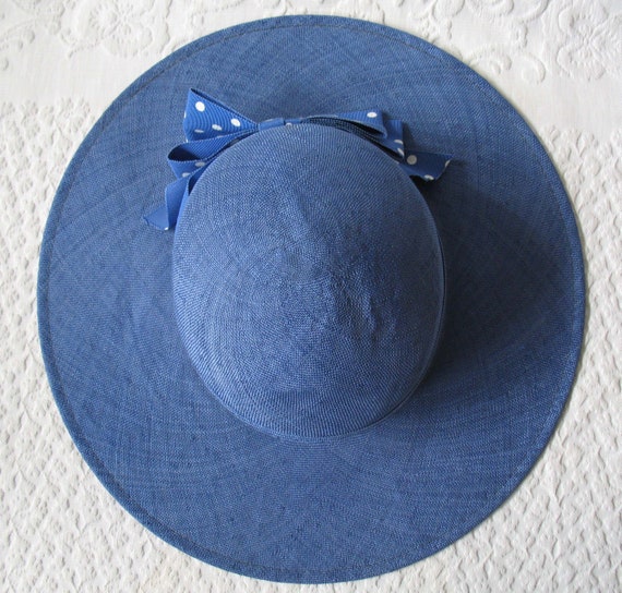 Vintage Blue Straw Hat Classic Romantic Tailored … - image 5