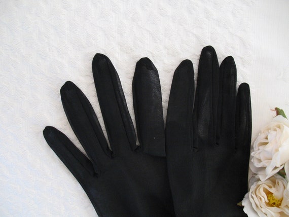 Vintage Gloves Sheer Black Sz 7.5 Retro Mid Centu… - image 9