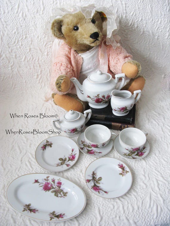 Moss Rose Toy Tea Set Tea Pot China Dishes Japan Vintage Doll Toy Tea Time  Mid Century Child Gift Cottage Shabby Granny Chic Whenrosesbloom - Etsy