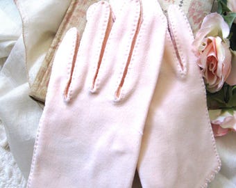 Vintage Flesh Pink Cotton Gloves Size 7 embroidered Wedding Tea Dance Evening Retro Mid Century Hollywood Glamour Cosplay WhenRosesBloom