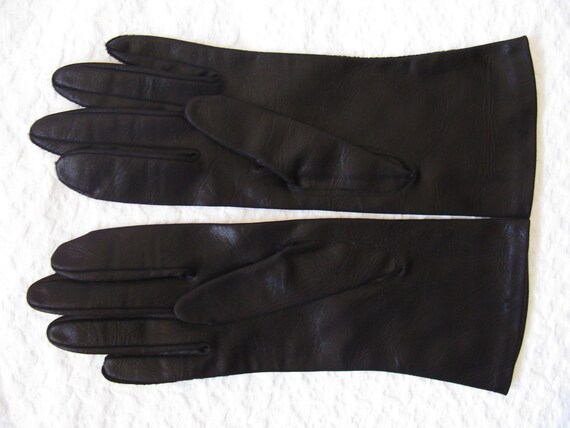 Vintage Gloves Black Sz 6 1/2 Faux Leather Vegan … - image 8