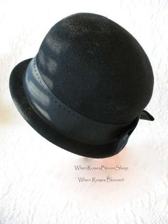 Vintage Black Derby Cloche Hat Retro Vintage Hipst