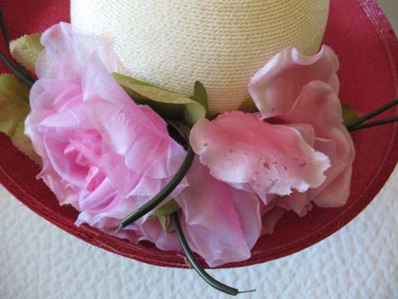 Vintage Hat Roses Pink White Garden Party Downton… - image 4