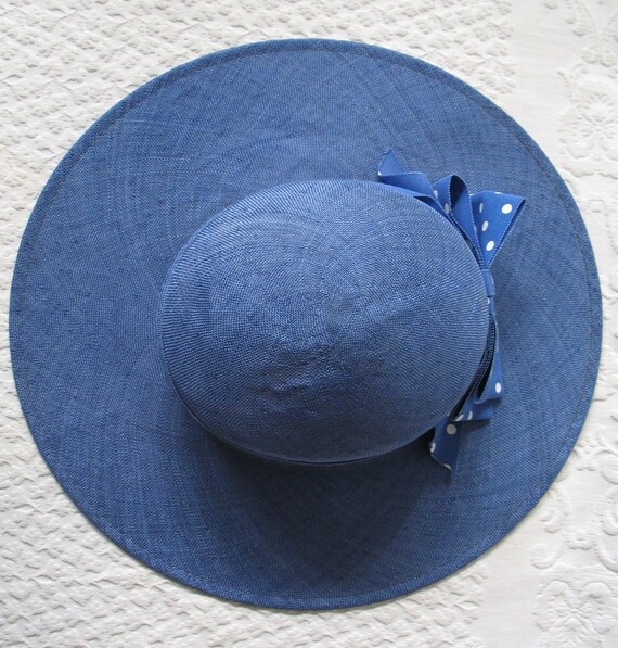 Vintage Blue Straw Hat Classic Romantic Tailored … - image 2