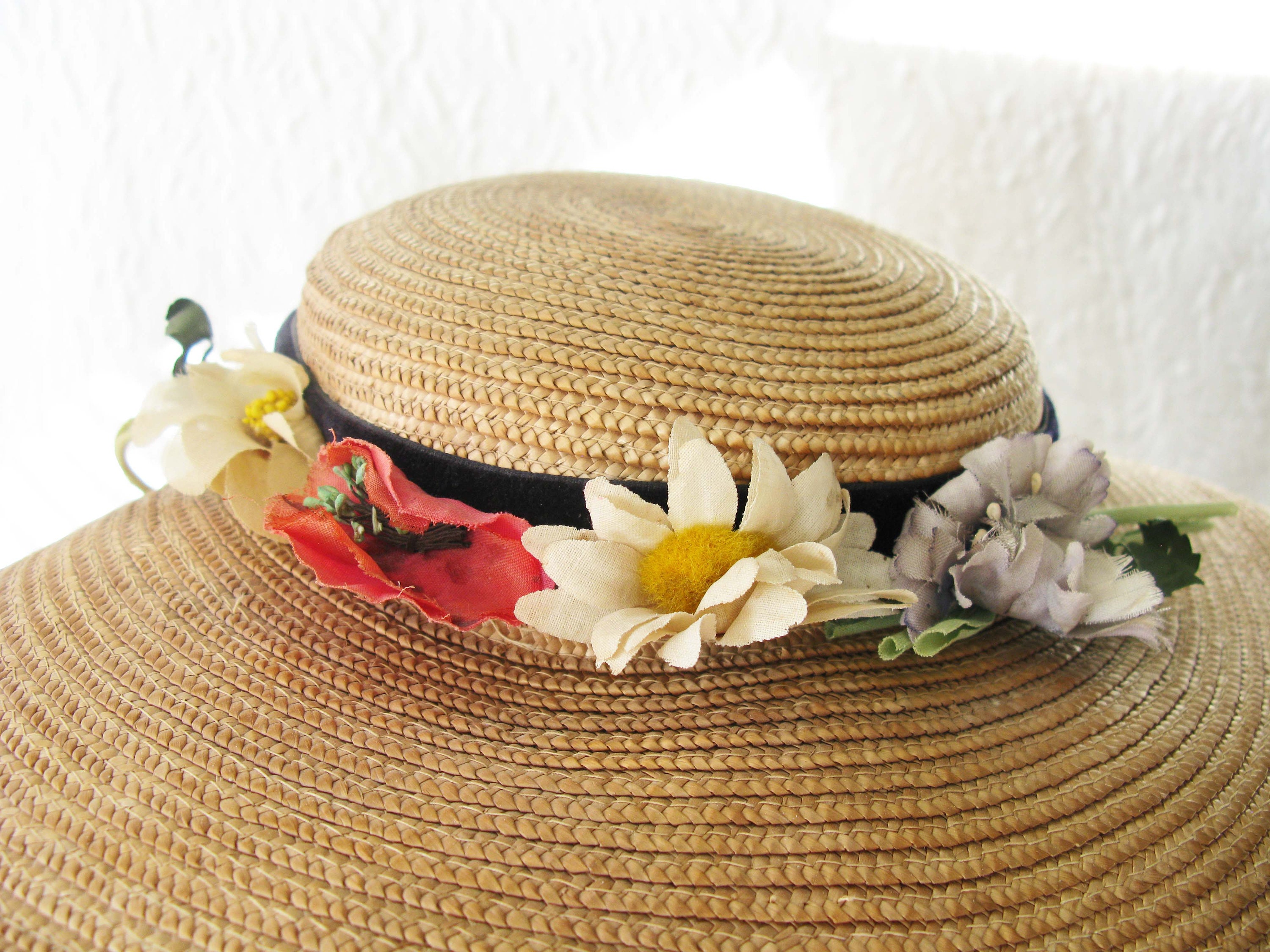 Vintage Straw Hat with flowers Classic Romantic Elegance Retro Etsy
