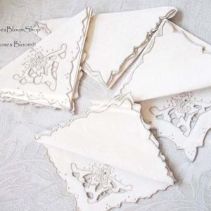 Vintage Madeira Napkins Set/4 Cutwork Embroidery Heirloom Linens NOS new old stock elegant tea napkins Shabby Chic Cottage When Roses Bloom image 1