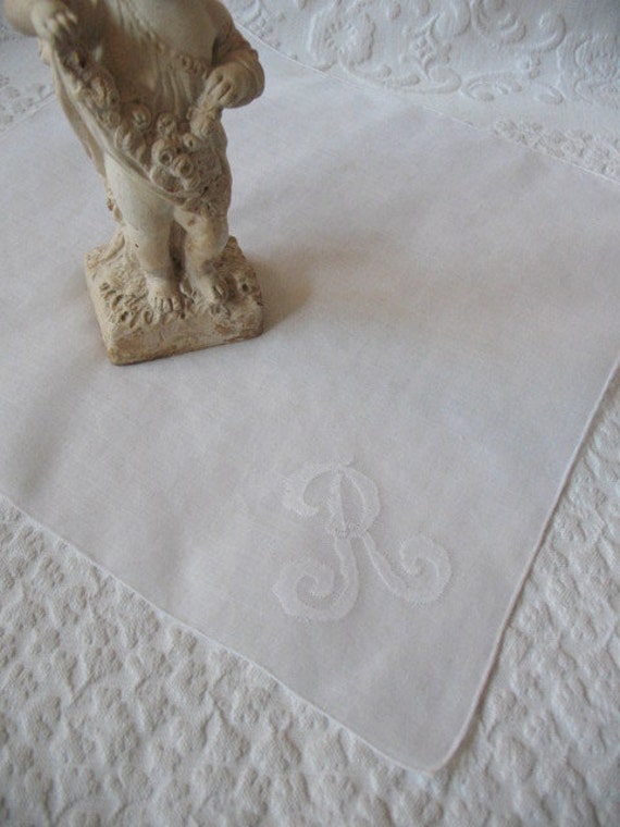 Vintage Hanky White  R Initial Monogram Wedding K… - image 5