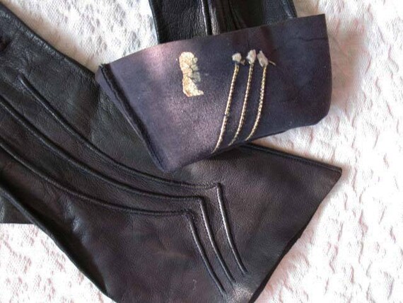 Vintage Blue Gloves Leather Navy Retro Mid Centur… - image 4