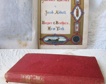 Red Book Vintage History of Julius Caesar Rare Classic circa 1849 Decorative Library Gift Art Nouveau Graphic Cover Engraving WhenRosesBloom