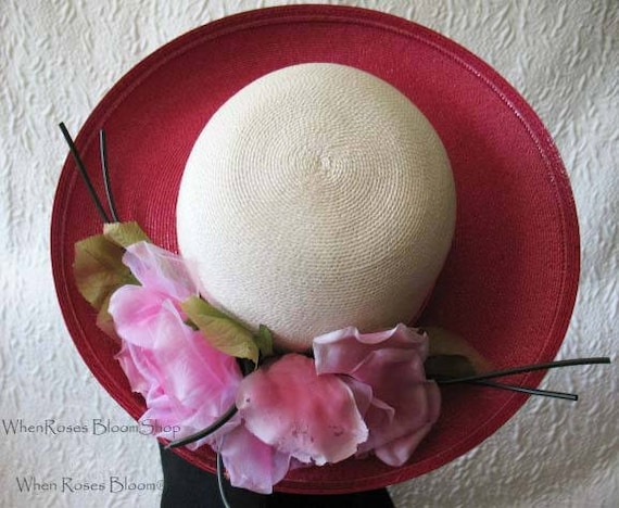 Vintage Hat Roses Pink White Garden Party Downton… - image 1