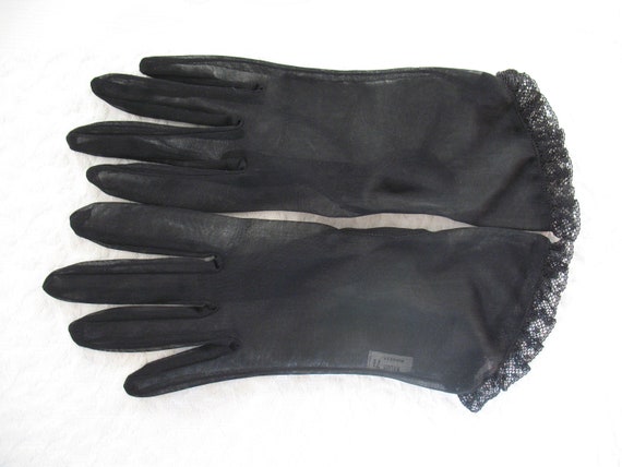 Vintage Gloves Sheer Black Sz 7.5 Retro Mid Centu… - image 6