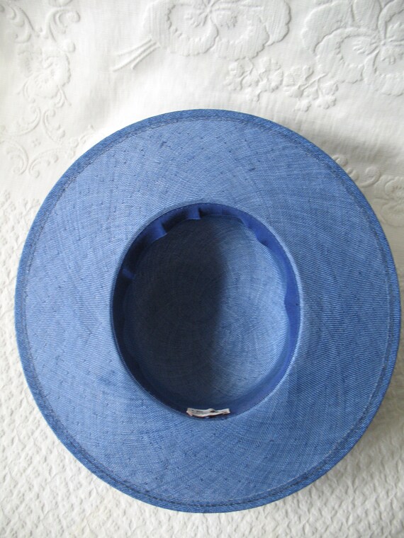 Vintage Blue Straw Hat Classic Romantic Tailored … - image 7